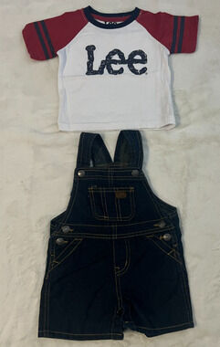 Lee Baby Boys 12M Denim Shortalls Overalls & Logo T-Shirt 2 Piece Outfit
